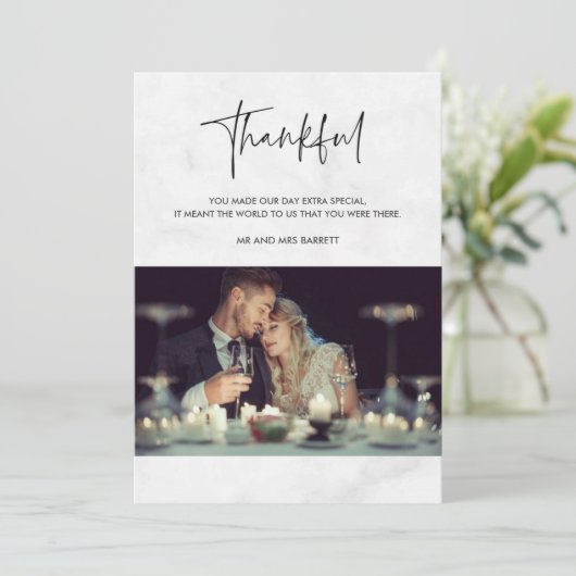 感謝のフォトグレー結婚大理石サンキューカード サンキューカード (スタンド正面)