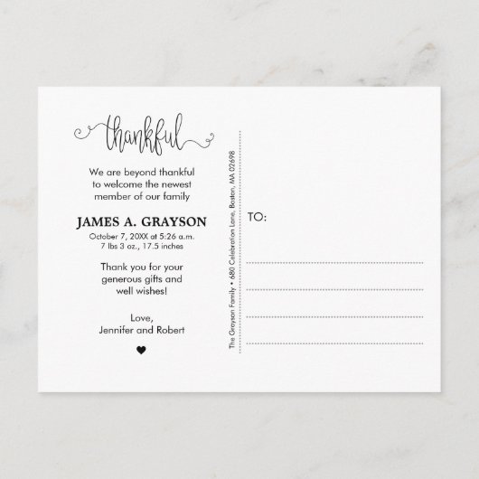 感謝のフォトフィルター誕生のお知らせポストカード 案内ポストカード (裏面)