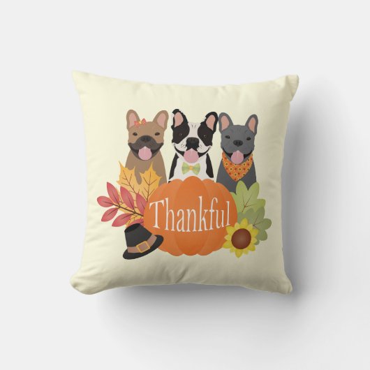 感謝のブフランスのルドッグ感謝祭 クッション (正面)