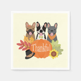 感謝のブフランスのルドッグ感謝祭 スタンダードカクテルナプキン