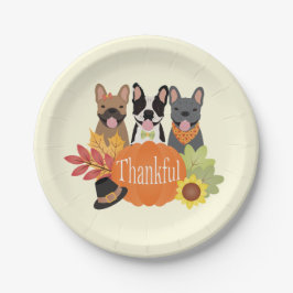 感謝のブフランスのルドッグ感謝祭 ペーパープレート