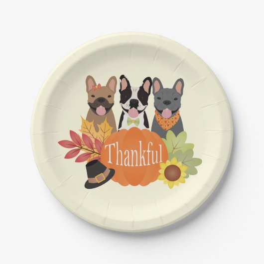 感謝のブフランスのルドッグ感謝祭 ペーパープレート (正面)