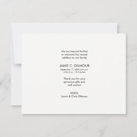 感謝のベビー写真誕生のお知らせ 案内状 (裏面)