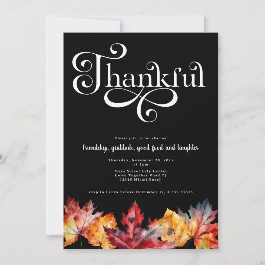 感謝のホワイトスクリプト水の色離れ黒色 招待状 (正面)