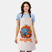 感謝のママターキーと紅葉の葉 エプロン (着用した状態)