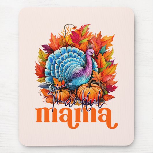 感謝のママターキーと紅葉の葉 マウスパッド (正面)