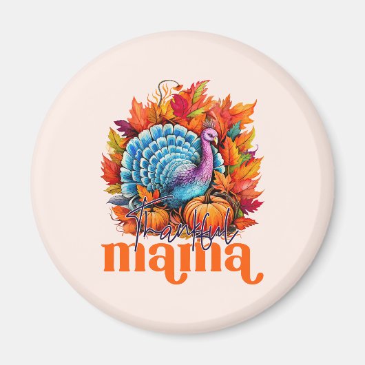 感謝のママターキーと紅葉の葉 マグネット (正面)