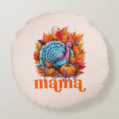 感謝のママターキーと紅葉の葉 ラウンドクッション (裏面)