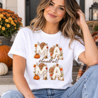 感謝のママ・サンクスギビング・秋の花・カボチャ トライブレンドTシャツ