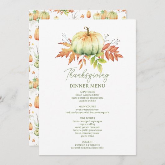 感謝のミニマ賛美リスト感謝祭 メニュー (正面/裏面)