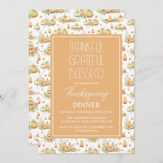 感謝のミニマ賛美リスト感謝祭 招待状 (正面/裏面)