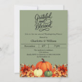 感謝のモスグリーンのカボチャ感謝祭 招待状 (正面)