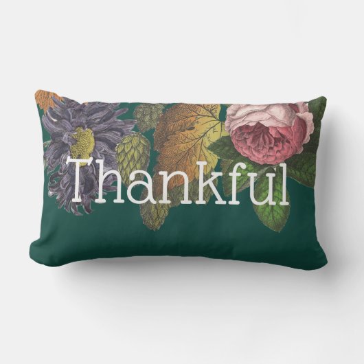 感謝のモダンヴィンテージ花オンエメラルドグリーン ランバークッション (正面)