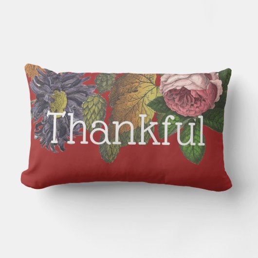 感謝のモダンヴィンテージ花オンオーバーンレッド ランバークッション (正面)