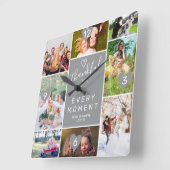 感謝のモダン瞬間8枚の写真コラージュのグリッドグレー スクエア壁時計 (傾斜)