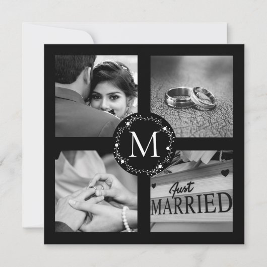 感謝のモノグラム ウェディング フォト コラージュ 招待状 (正面)