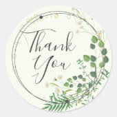 感謝のライトグリーン グリーンの花輪 スクエア スティック ラウンドシール (正面)