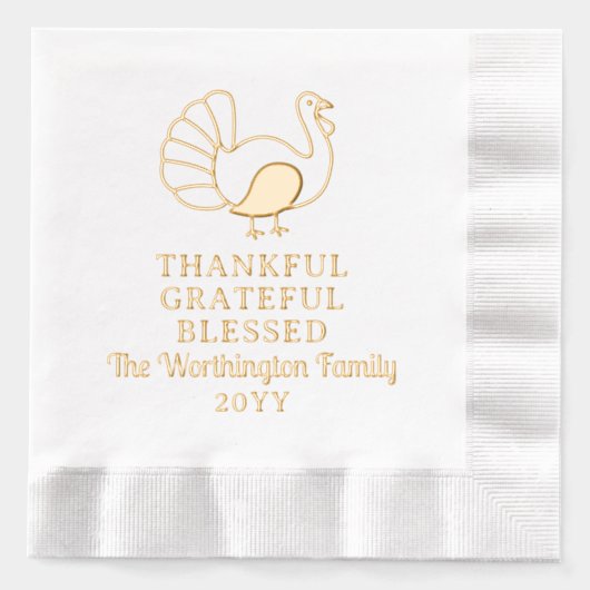 感謝の七面鳥ありがた賛美い 箔ナプキン (正面)
