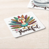 感謝の七面鳥コースター スクエアペーパーコースター (アングル)