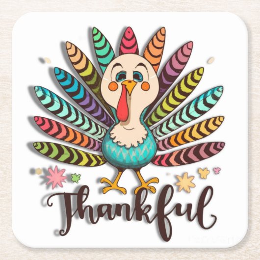 感謝の七面鳥コースター スクエアペーパーコースター (正面)