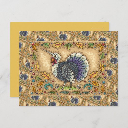感謝の七面鳥ユニコーンお洒落、ファンタジー。 シーズンポストカード (正面/裏面)