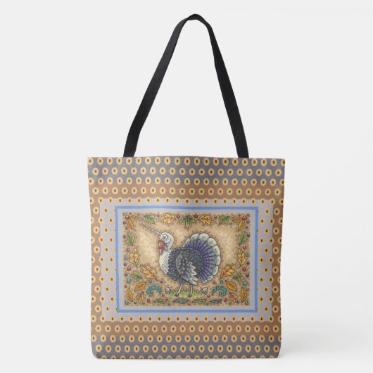 感謝の七面鳥ユニコーン,お洒落ファンタジー トートバッグ (正面)