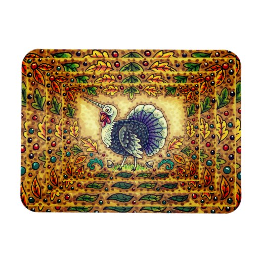 感謝の七面鳥ユニコーン，お洒落ファンタジー マグネット (横)