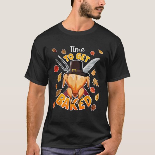 感謝の七面鳥焼いたの祭典を得る時おもしろい間 Tシャツ (正面)