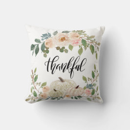 感謝の優雅なアイボリー ピンクの花とカボチャ クッション