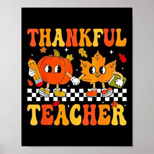 感謝の先生 レトロなグルービーサンクスギビング 秋のデザイン ポスター (正面)