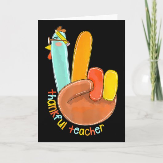 感謝の先生 面白い感謝祭 ピースハンドサイン カード (正面)