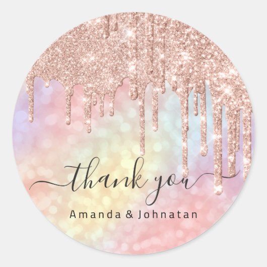 感謝の名前の結婚バラグリッターホログラフィック ラウンドシール (正面)