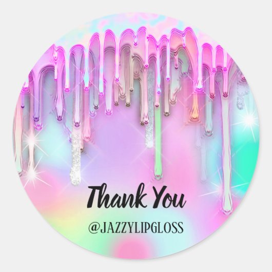 感謝の名前ピンクドリップホログラフィードリップ ラウンドシール (正面)