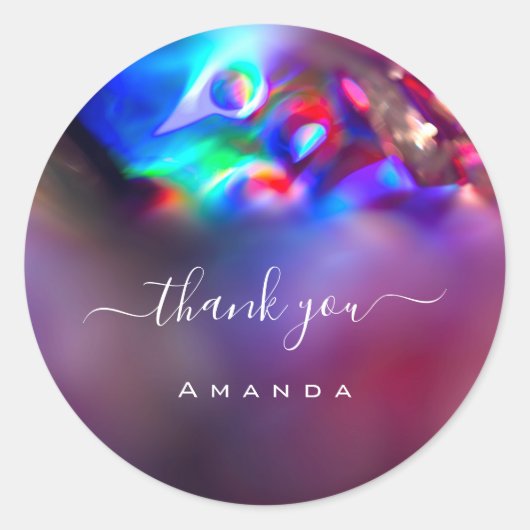 感謝の名前16thブライダルシャワーホログラフパープル ラウンドシール (正面)