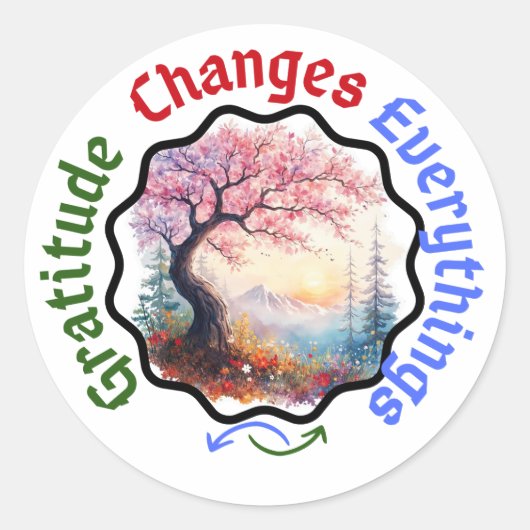 感謝の変化すべてを変更 – フローラ引用文 ラウンドシール (正面)