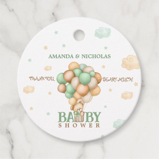 感謝の多くのクマの風船ベビーシャワー フェイバータグ (正面)