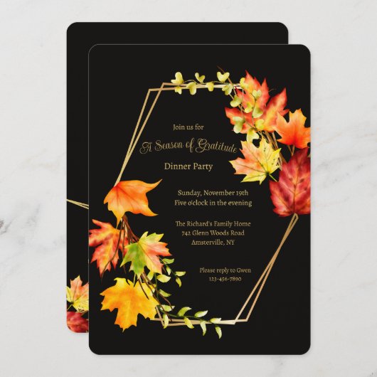 感謝の季節のディナーパーティー 招待状 (正面/裏面)