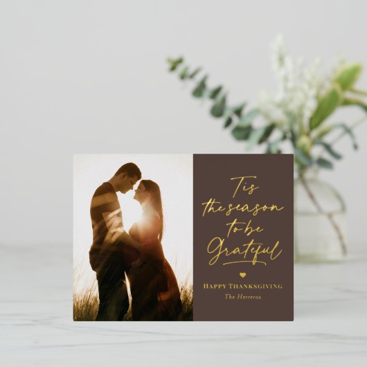感謝の季節のフォイル写真感謝祭はがき 箔シーズンポストカード (立ち正面)