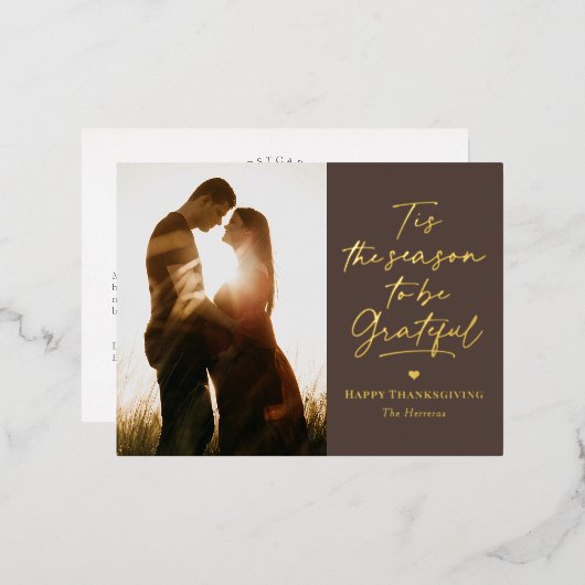 感謝の季節のフォイル写真感謝祭はがき 箔シーズンポストカード (正面/裏面)