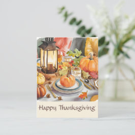 感謝の季節の暖かなお祭り 水彩ランタン ポストカード