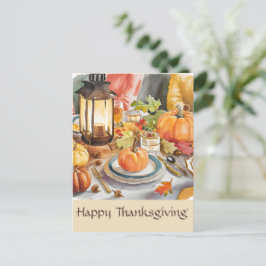 感謝の季節の暖かなお祭り 水彩ランタン ポストカード