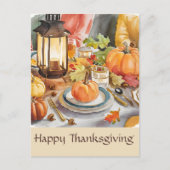 感謝の季節の暖かなお祭り 水彩ランタン ポストカード (正面)