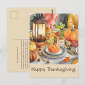 感謝の季節の暖かな宴 水彩ランタン ポストカード (正面/裏面)