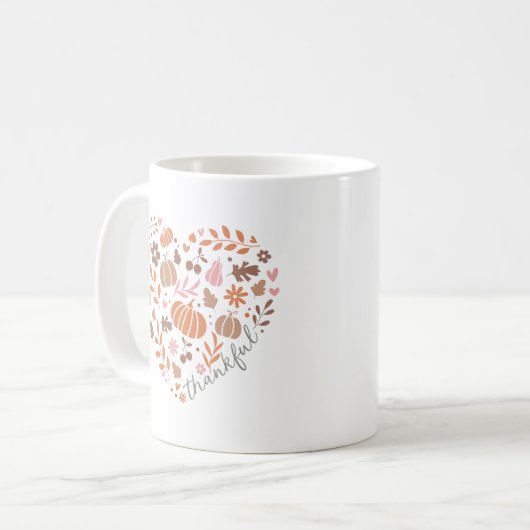 感謝の季節の秋ハートグラフィック コーヒーマグカップ (正面左)