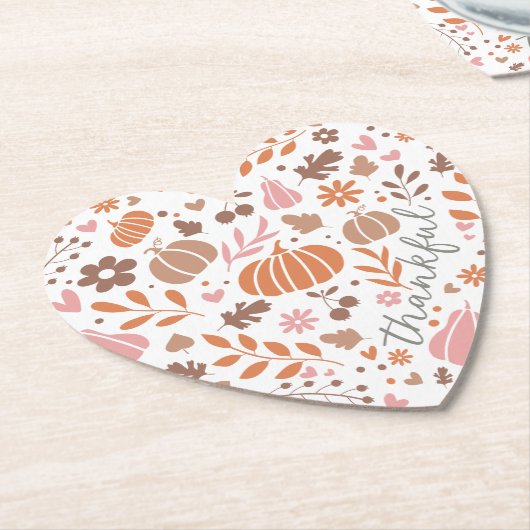 感謝の季節の秋ハートグラフィック ペーパーコースター (アングル)