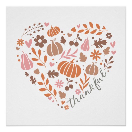 感謝の季節の秋ハートグラフィック ポスター (正面)