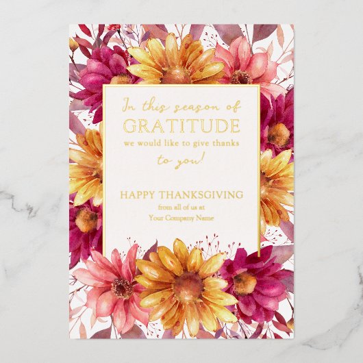感謝の季節秋フローラ感謝祭金ゴールド 箔シーズンカード (正面)
