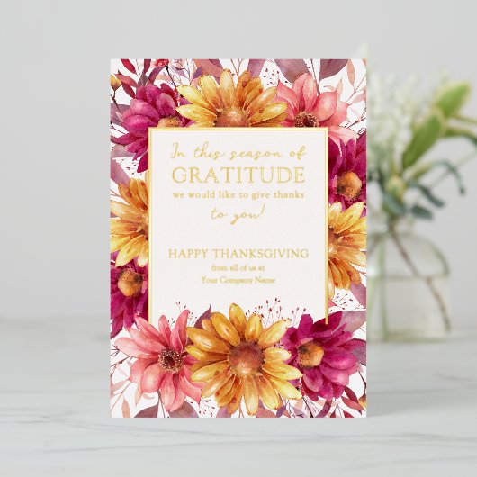 感謝の季節秋フローラ感謝祭金ゴールド 箔シーズンカード (立ち正面)