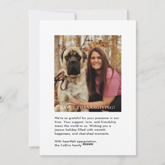感謝の完全な写真モダン感謝提供フォトカード シーズンカード (裏面)