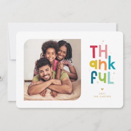 感謝の家族の写真の明モダンるいカラフル 案内状 (正面)